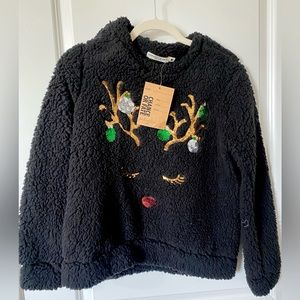 Boutique black fuzzy reindeer Christmas sweater never worn